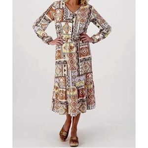 Denim & Co. Canyon Retreat‎ Regular Printed Dress Apricot 2X New